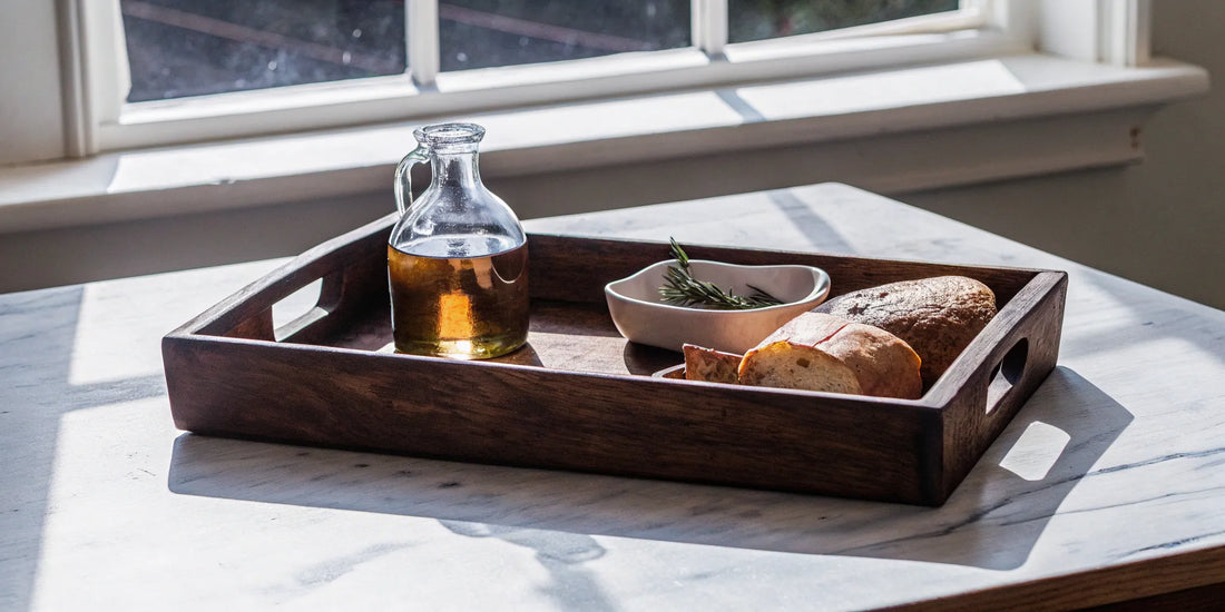 Delta 9 olive oil for edibles in a glass bottle, served with bread and herbs.