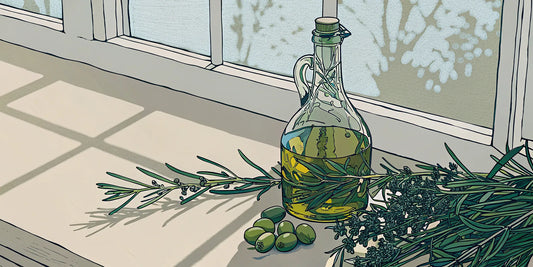 A bottle of CBD olive oil with fresh olives, a natural combination with wellness benefits.