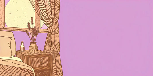 Bottle of CBN oil for sleep on a nightstand in a peaceful bedroom.