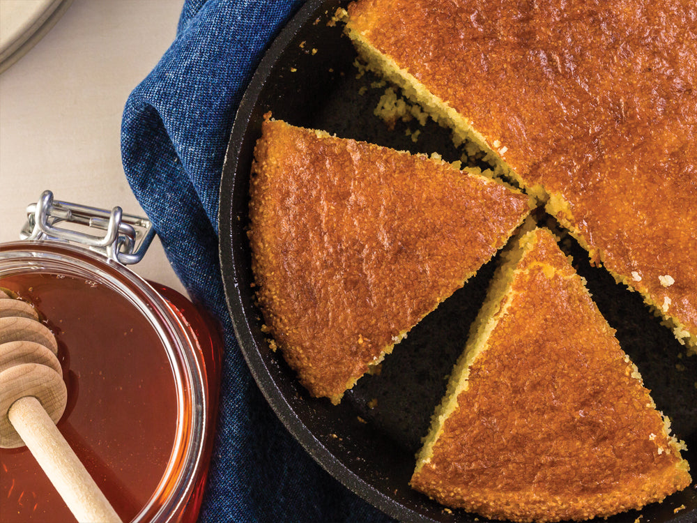 Golden honey cornbread piece