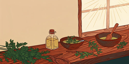 Edible cannabis oil and ingredients on a counter, prepared for cooking in the United States.