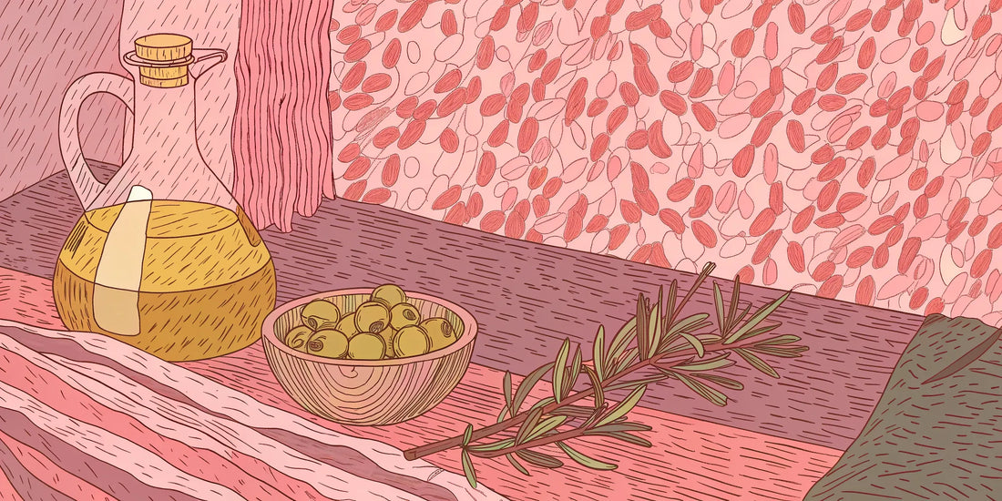 A bottle of olive oil with fresh olives, showing how to buy THC olive oil online.